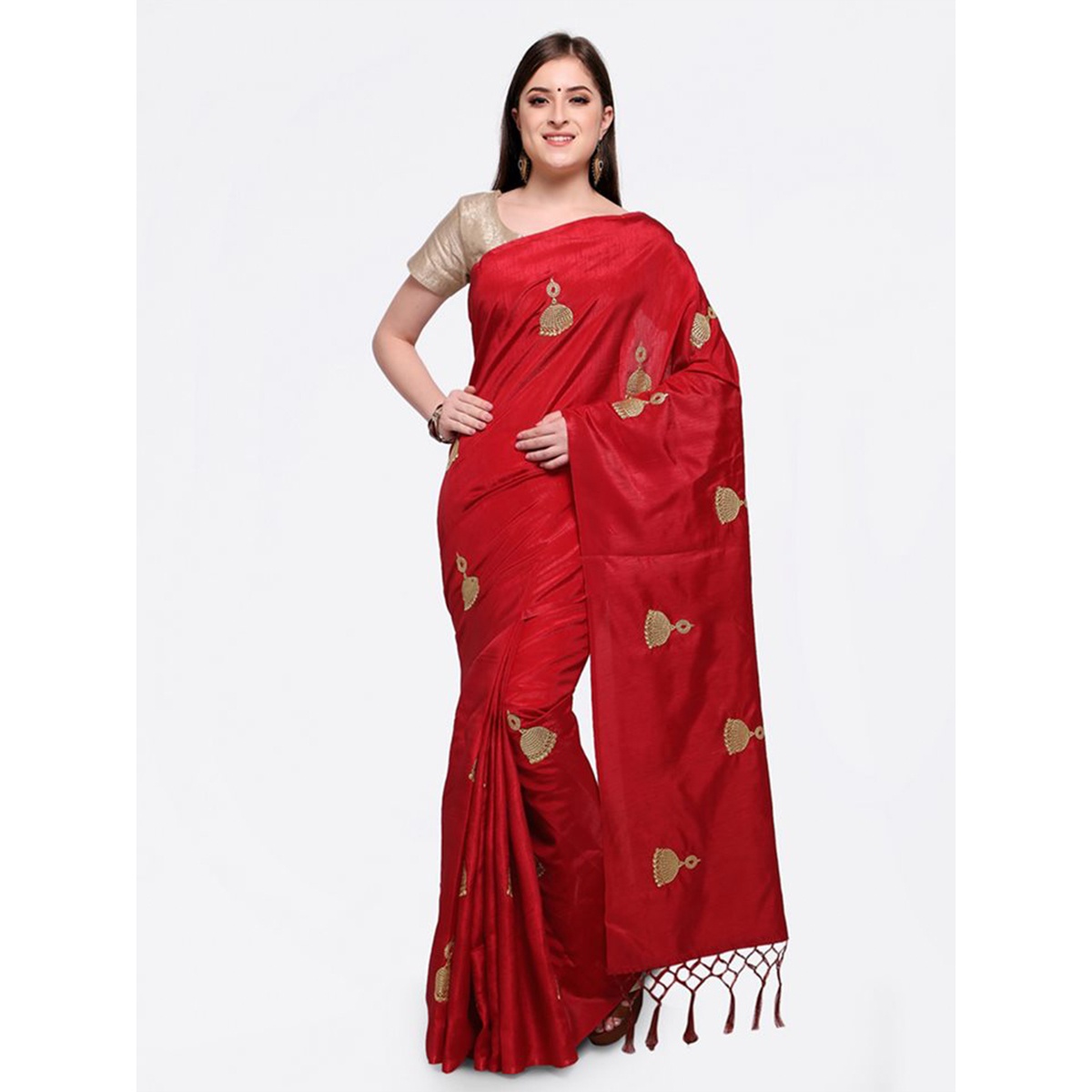 Latest Designed Luxury Exclusive Printed Silk Saree (Red) With Blouse Piece For Women