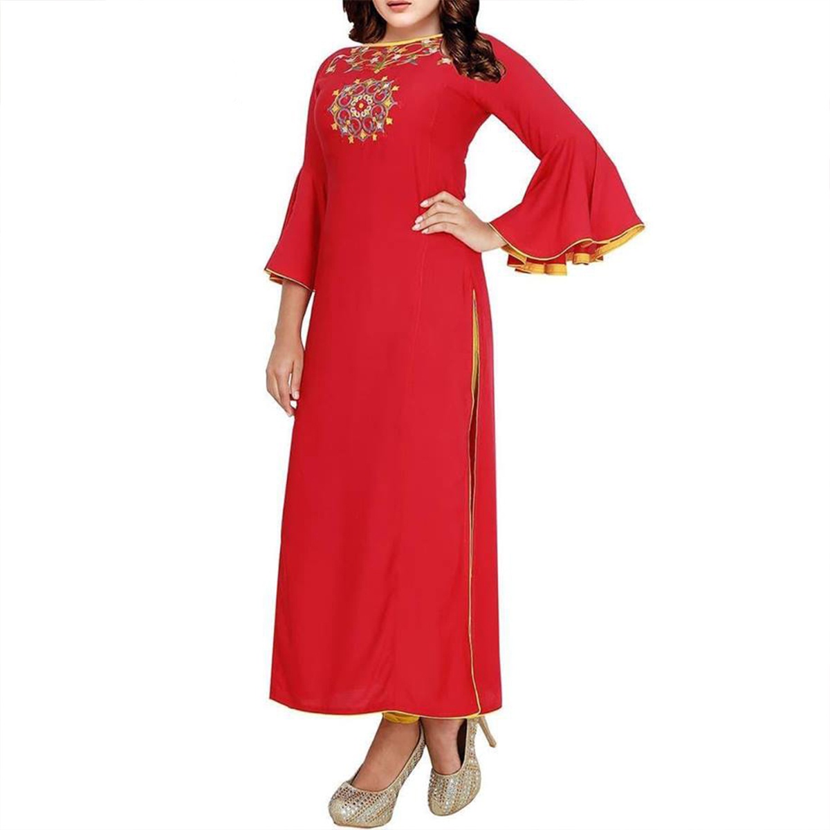 One Piece Linen Made Readymade Embroidery Work Kurtis For Woman(MOH-2023)