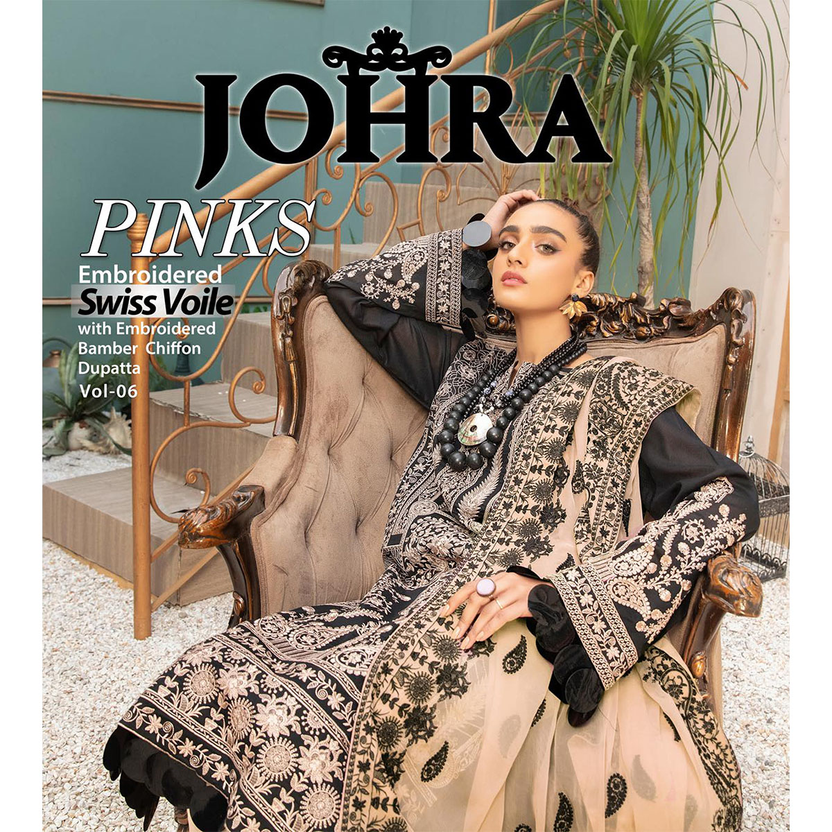 JOHRA PINKS Embroidered Swiss Voile with Embroidered Bamber Chiffon Dupatta collection Vol-06 -Per Set-10 Suits