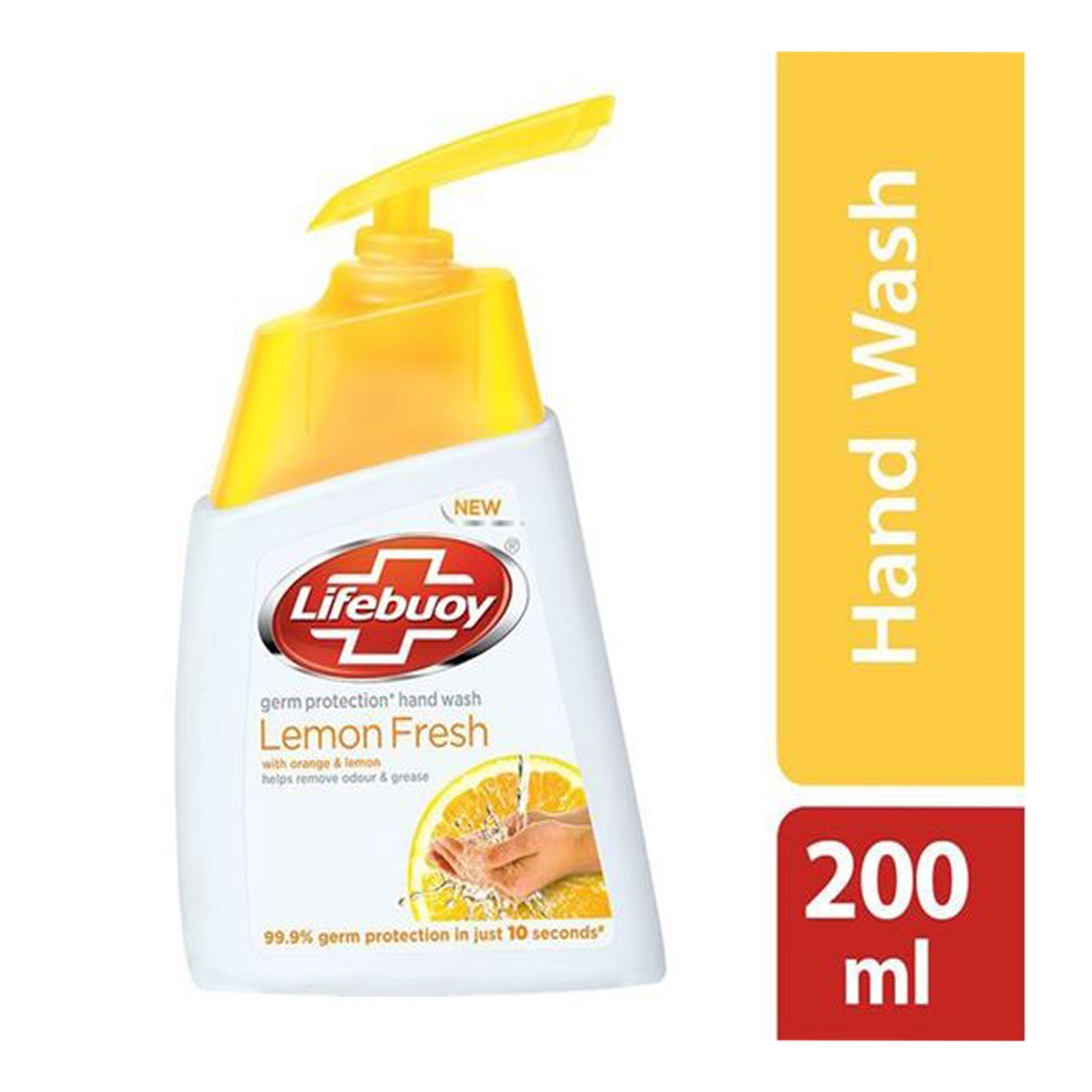 Lifebuoy Handwash Lemon Fresh Pump 200ml, 99.9% germ protection, Superfast hand wash for kitchen use, Per Carton size 24 Piece