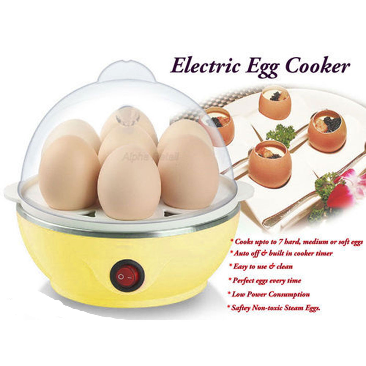 Egg Boiler Electric Automatic Off 7 Egg Poacher for Steaming, Cooking, Boiling and Frying Multicolor
