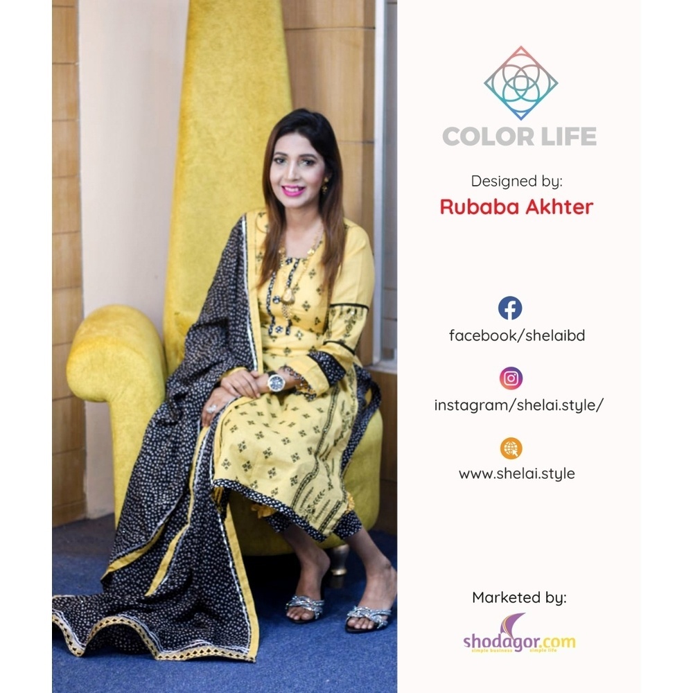 Color Life new arrival Full Cotton with Stone and Embroidery work Three piece( Yellow Color)