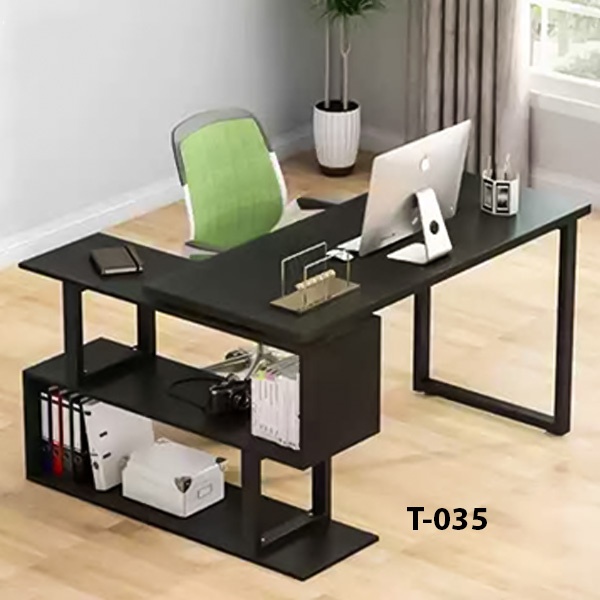 Official L Shape desktop computer and Laptop Table with Shelf Model (035)