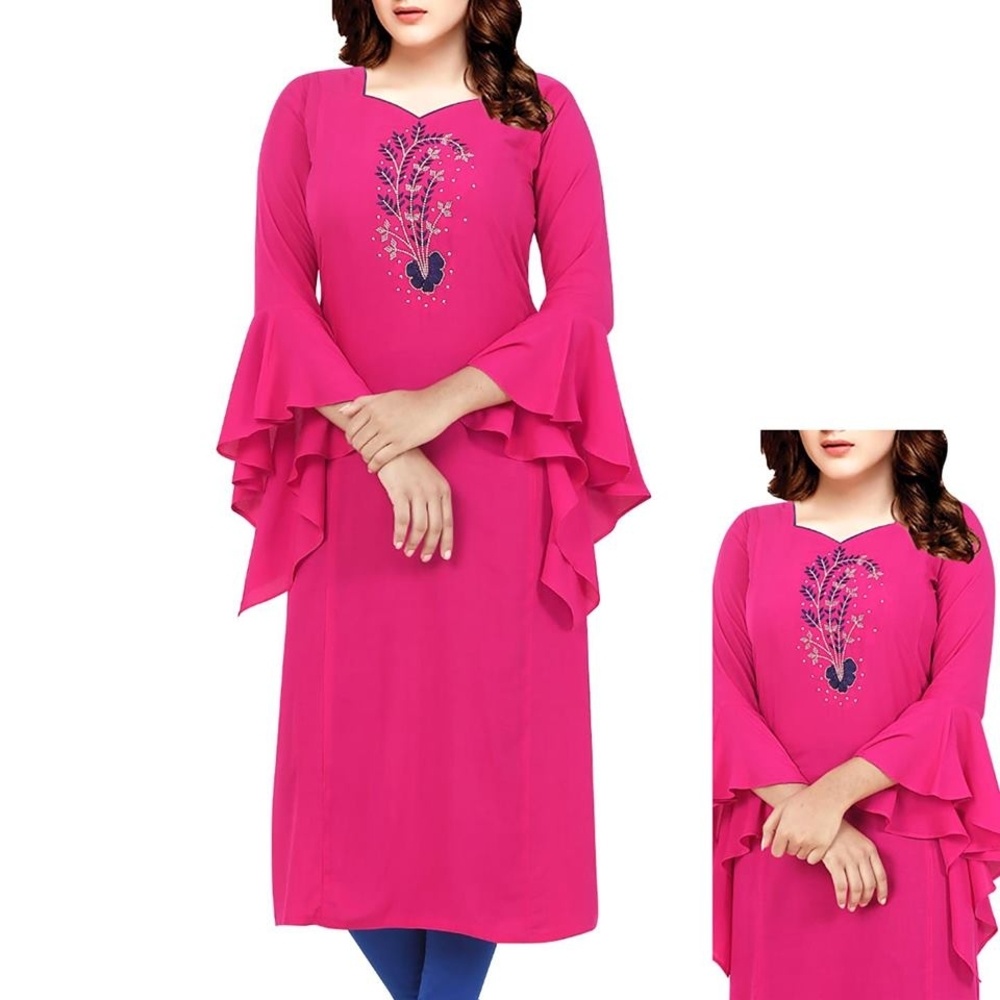 One Piece Linen Made Readymade Embroidery Work Kurtis For Woman(MOH-2027)