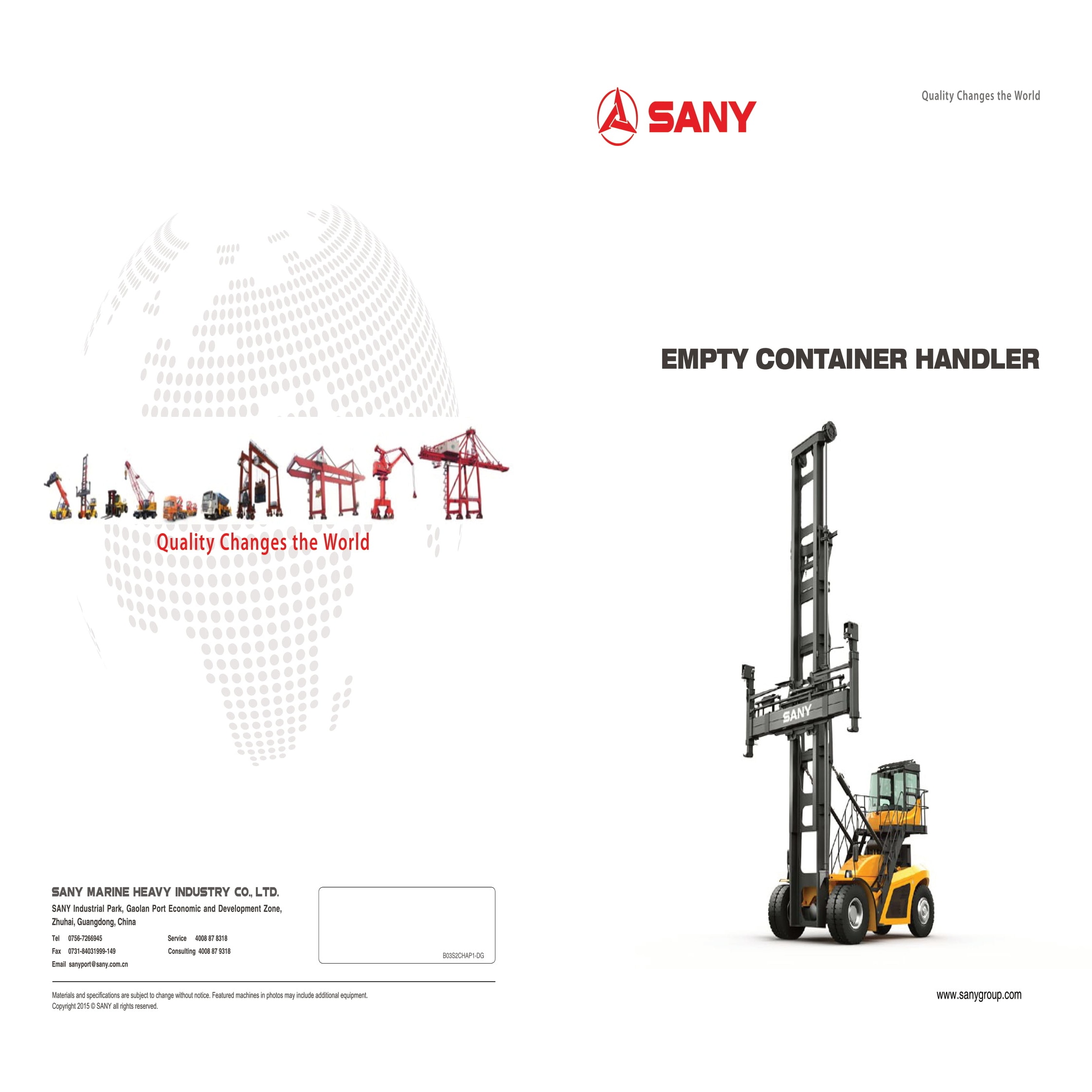 BRAND NEW SANY EMPTY CONTAINER HANDLER (SDCY90K6H Series)-CAPACITY (9t)-ENGINE- VOLVO TAD851VE.