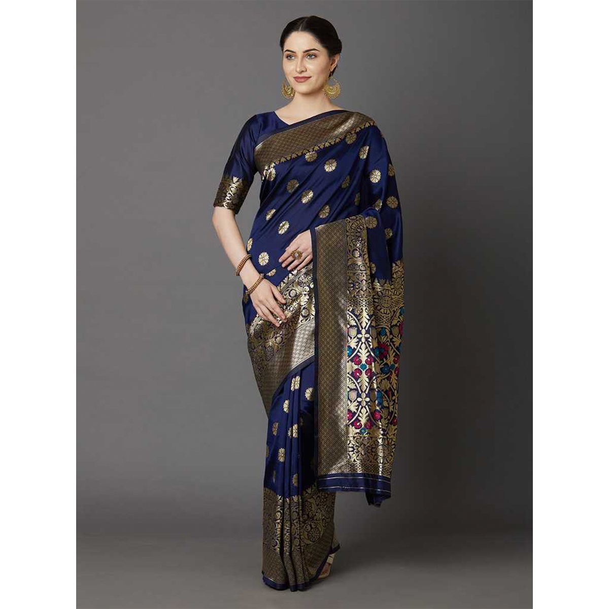 Latest Designed Luxury Exclusive Printed Silk Saree (Blue) With Blouse Piece For Women