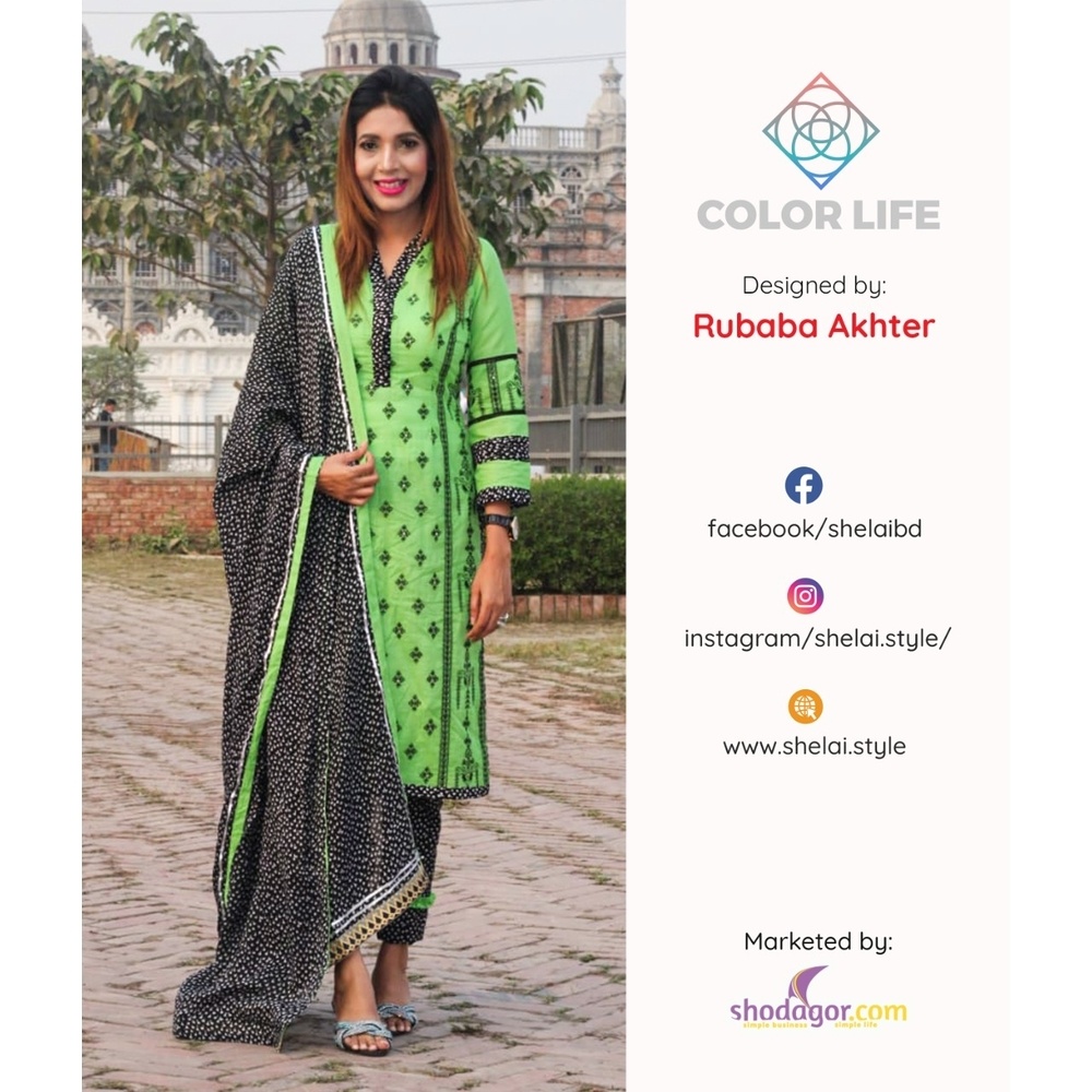 Color Life new arrival Full Cotton with Stone and Embroidery work Three piece( Green Color)