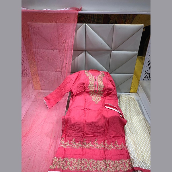 Cotton Body Embroidery with stone work three-piece