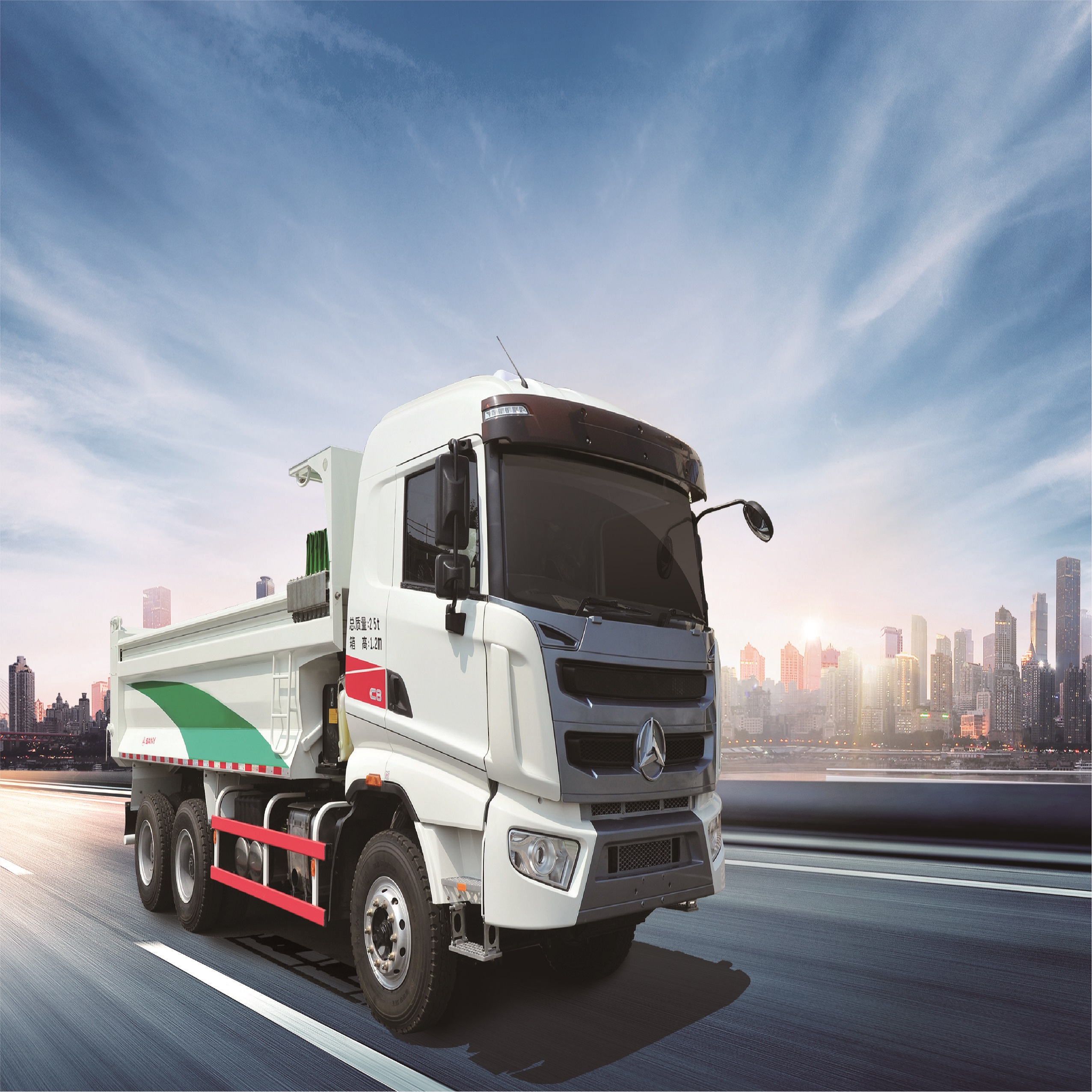 BRAND NEW SANY DUMP TRUCK SYZ318C- 8R - 43TON FULL LOAD WEIGHT - SANY DEUTZ POWER ENGINE, DEVELOPED BR GERMAN DEUTZ - ENGINE: J08E-UP (HINO) - ENVIRONMENT FRIENDLY