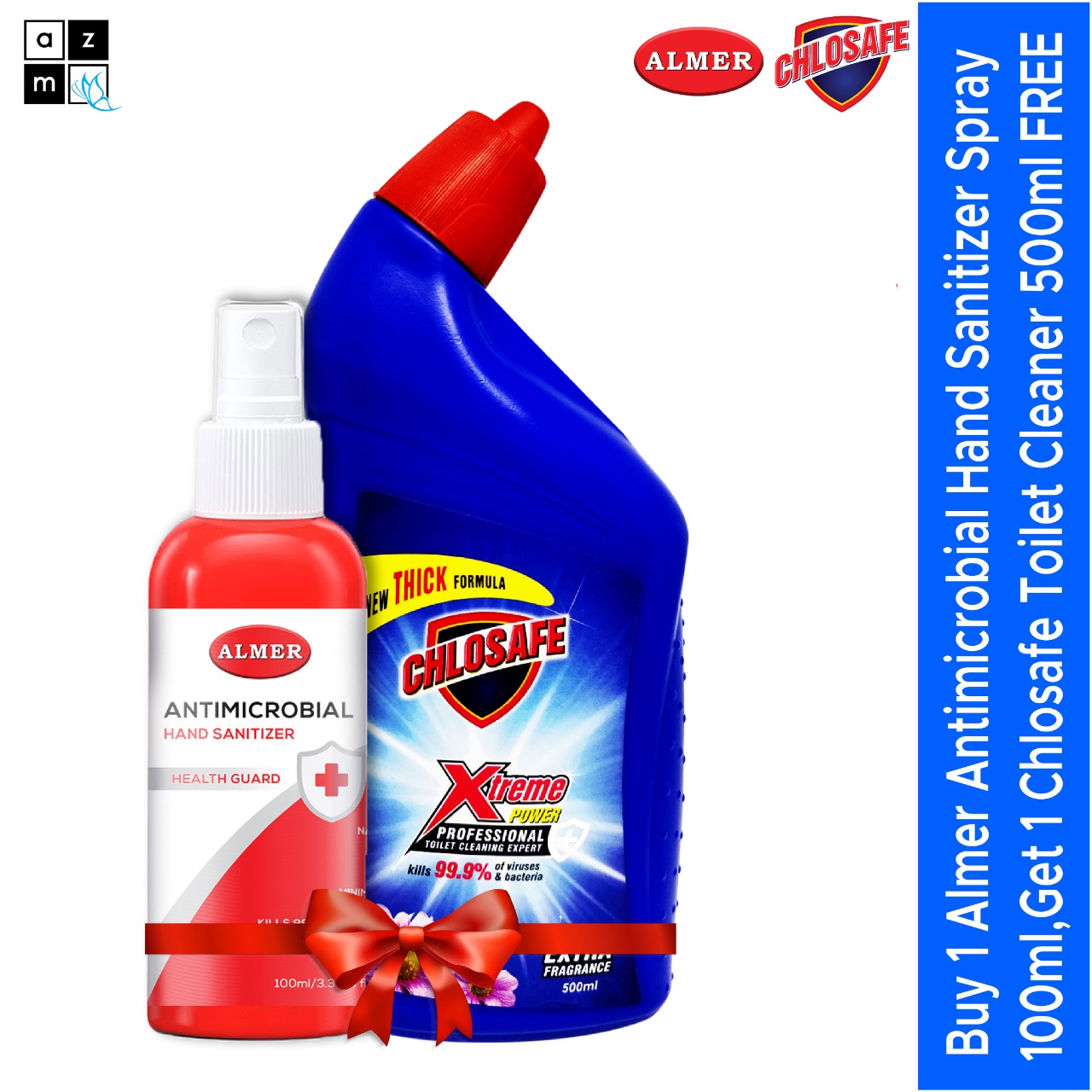 Buy Almer Antimicrobial Hand Sanitizer Spray 100ml with Chlosafe Toilet Cleaner 500ml FREE