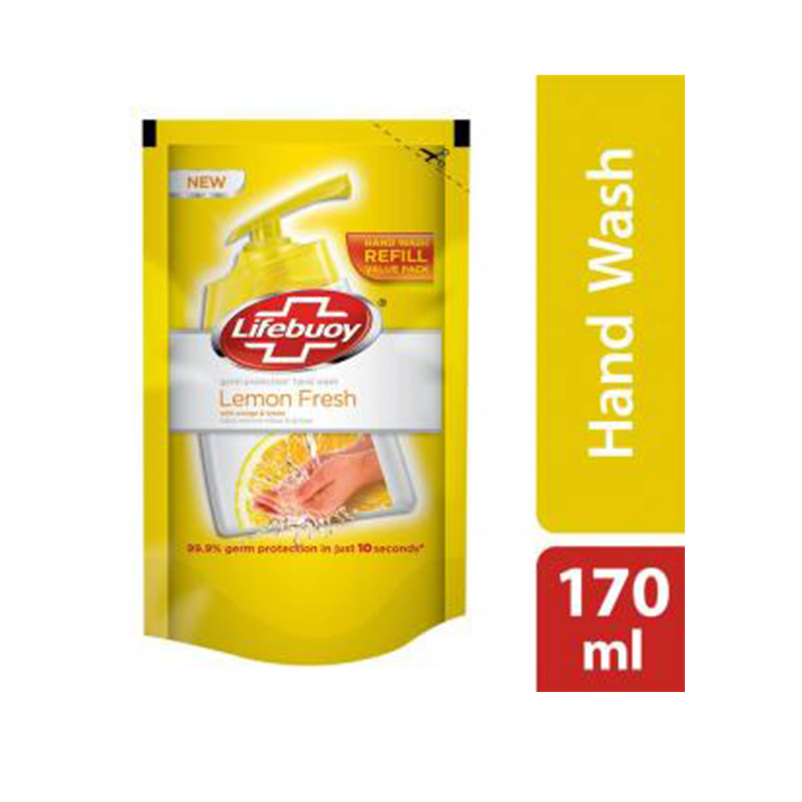 Lifebuoy lemon-fresh hand wash- refill pack 170ml, 99.9% germ protection, Per Carton size 24 Piece