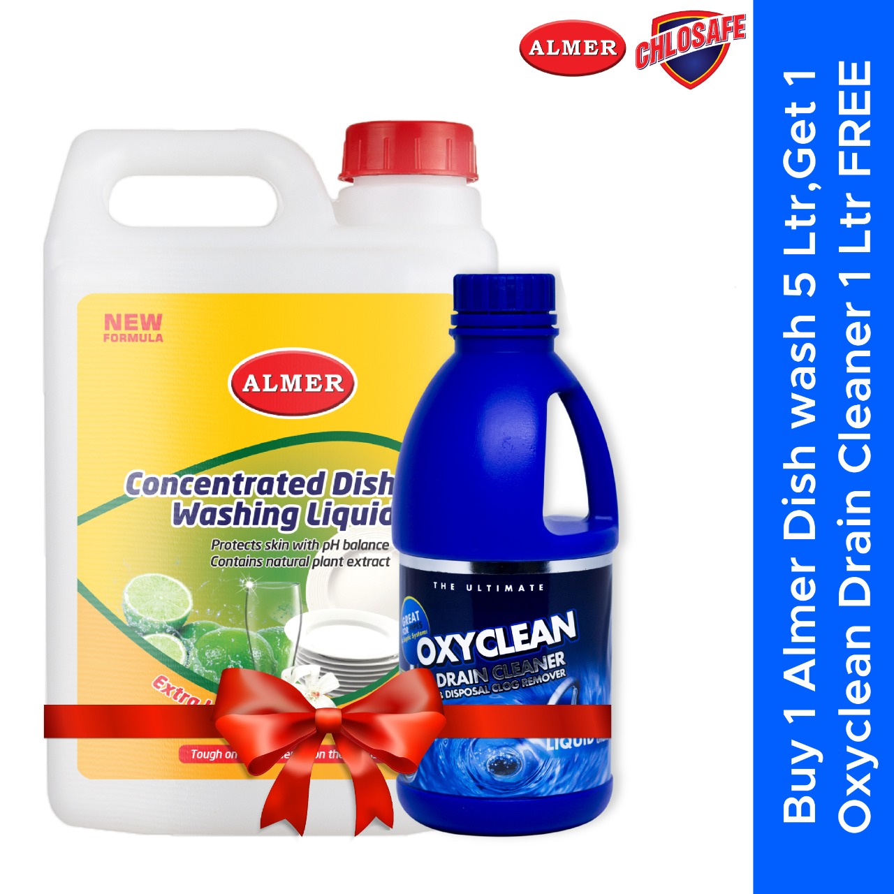 Buy 1 Almer Dish Wash 5Ltr get 1 Oxyclean Drain Cleaner 1Ltr Free