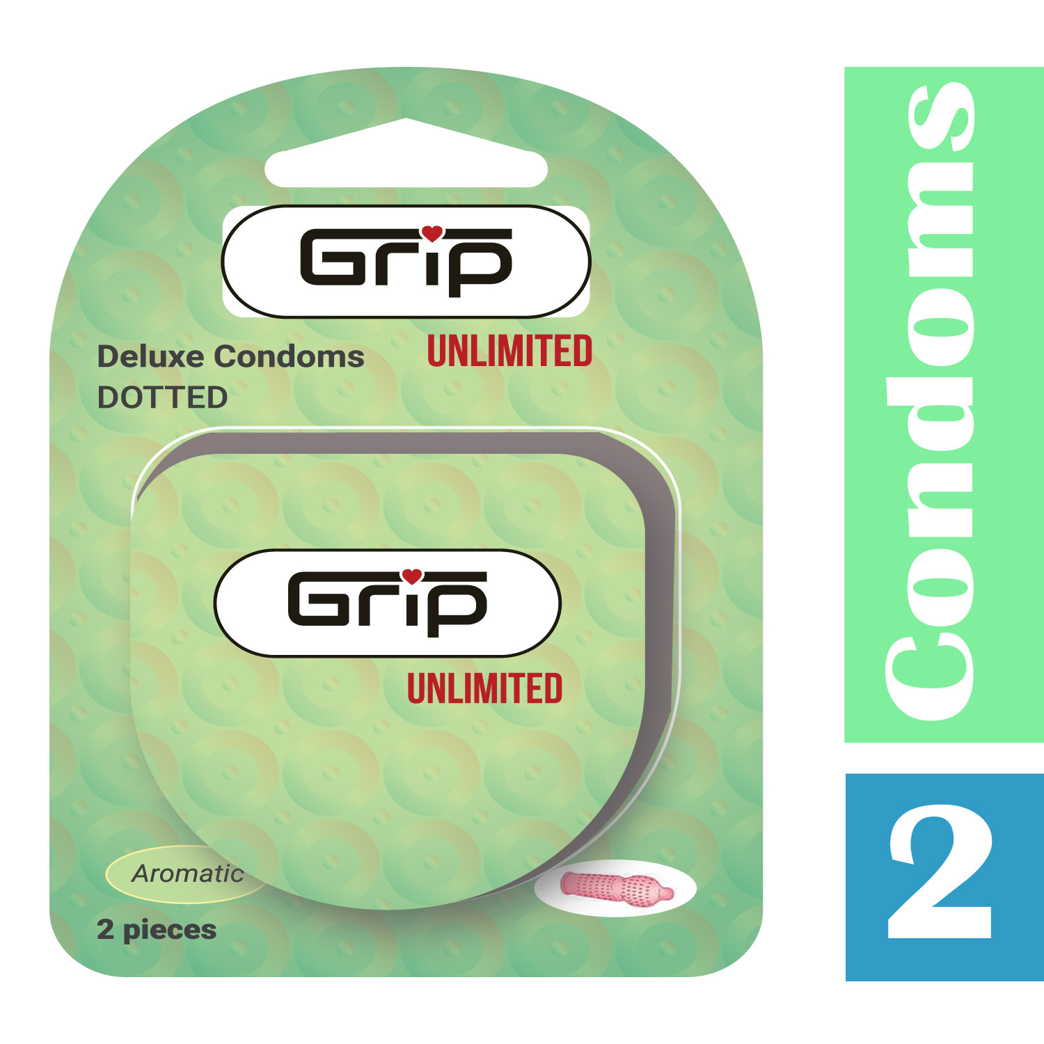 Grip Unlimited Dotted Deluxe Condom- Aromatic Flavored- 100% Electronically tested- Made in Malaysia- Single Pack (2 Pieces)