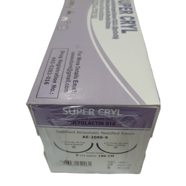 DA-180 cm double Needled 1/2 circle-taper cutting-round bodied SUPER CRYL POLYGLACTIN 910