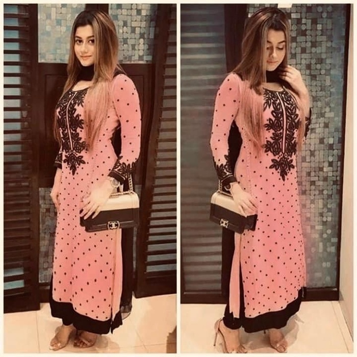 High Quality Coral Color Fabric’s Heavy Embroidery Work Semi-stitched Georgette Three Piece (salwar kameez) for women.