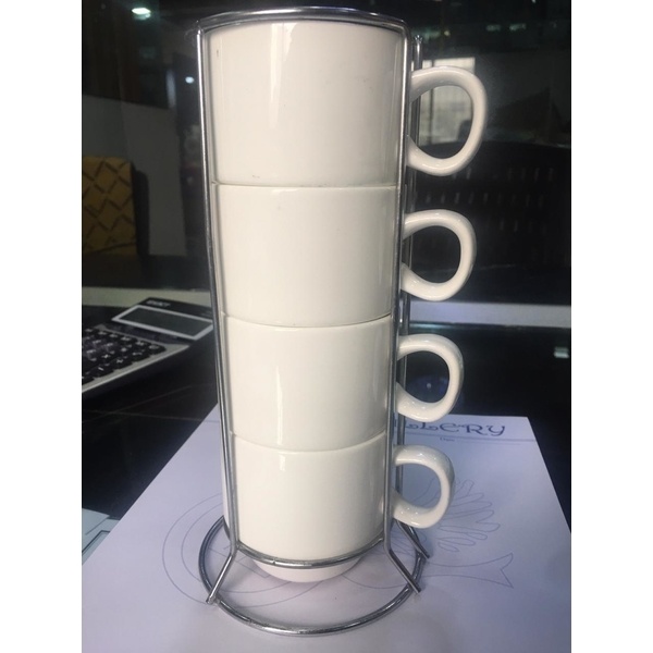 Ceramic Animal still 4 pcs cup sets with stand