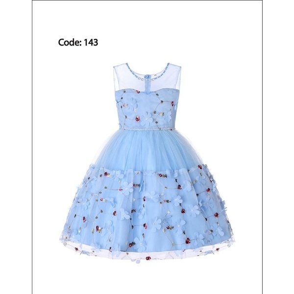 Good Quality & Attractive Party Dress For Girls Light Blue Color (Code – 143)