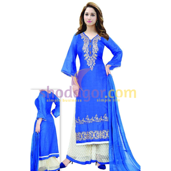 Half silk Embroidery and Stone work woman three piece