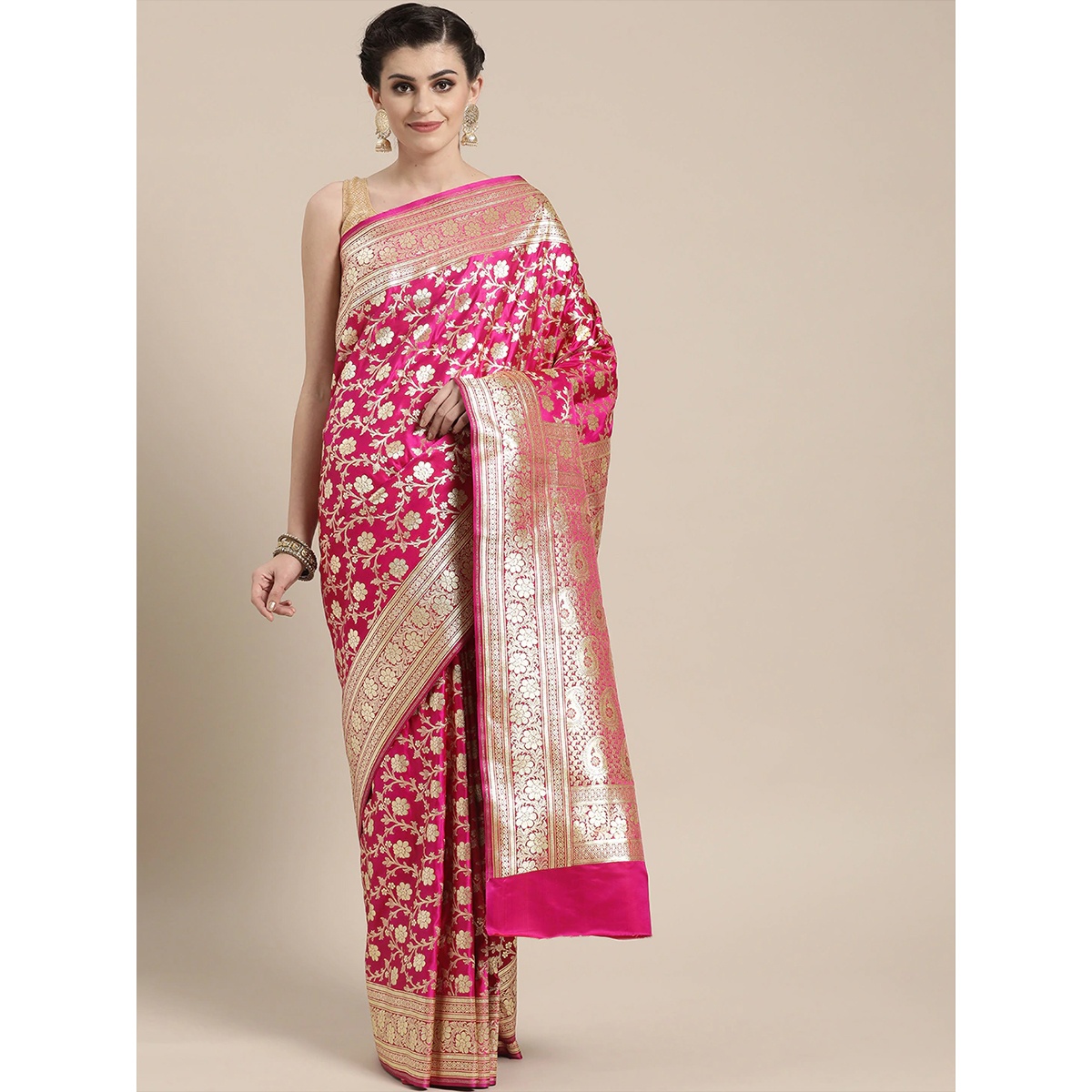Latest Designed Luxury Exclusive Printed Katan Silk Saree (Pink) With Blouse Piece For Women