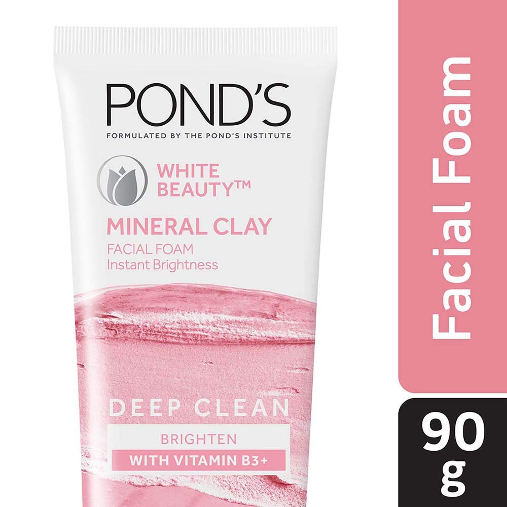 Pond's White Beauty Mineral Clay Instant Brightness Face wash Foam- Per Carton 24 Packs- 90g