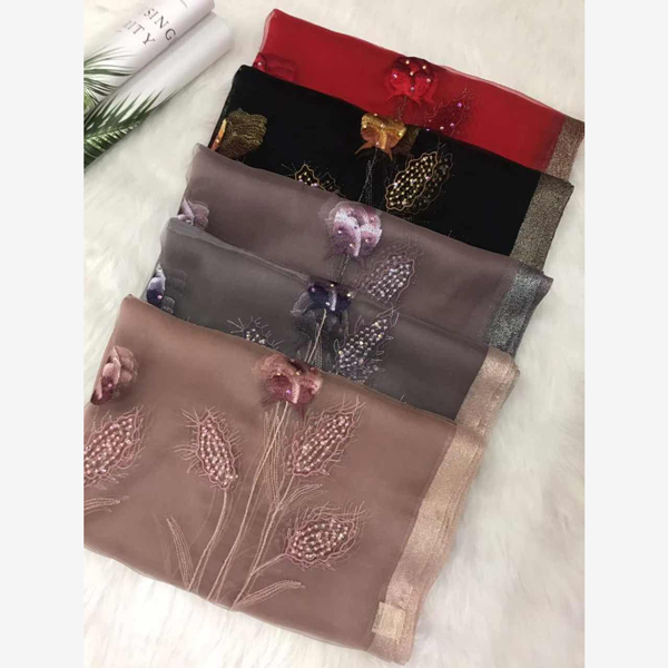 Stylish pearl work silk hijab