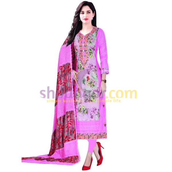 Cotton Embroidery, Dolar and pearl worked three piece