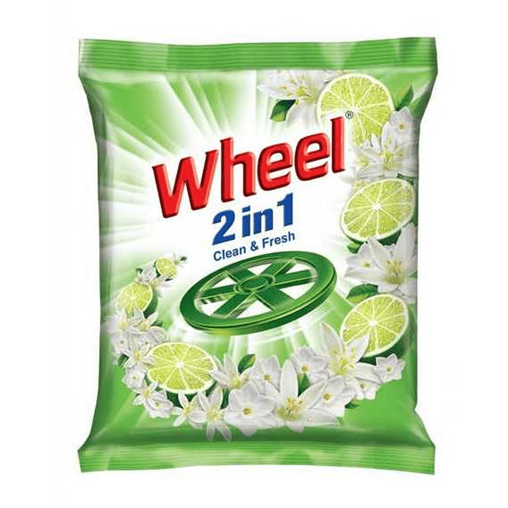 Wheel 2 In 1 Washing Powder, Clean & Fresh- 500g, Lemon and Flower Fragrance, Per Carton size 60 packet- Take care of your hands and Cloths