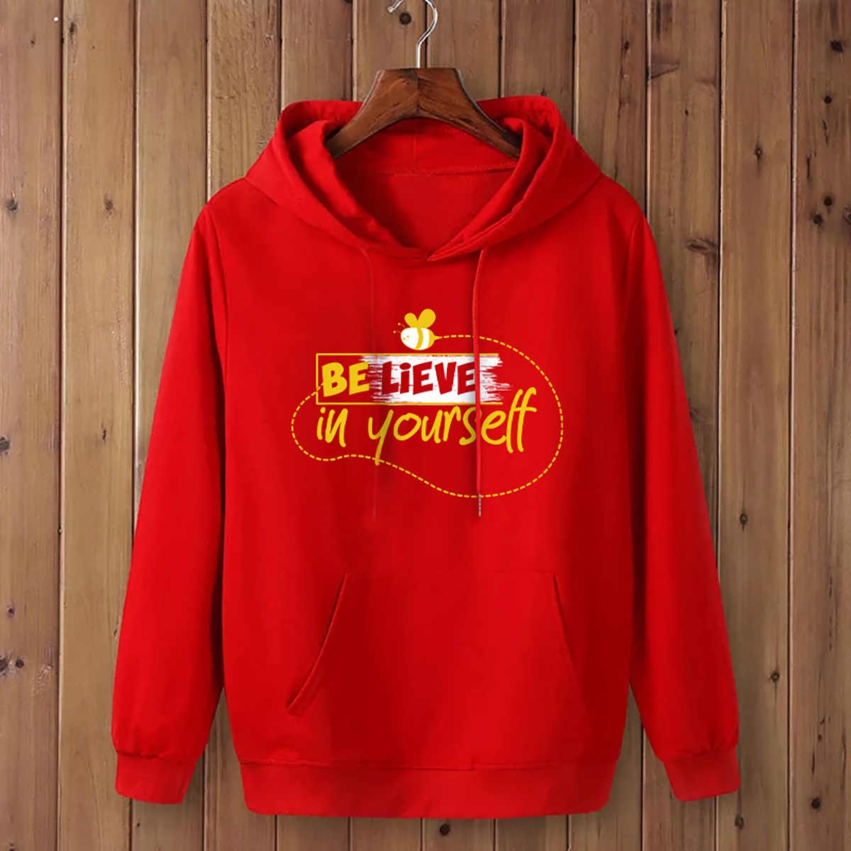 Men's winter hoodie Red- Stylish Winter Hoodie- Cotton+Fleece Fabric- Guaranteed Fabric & Print Color