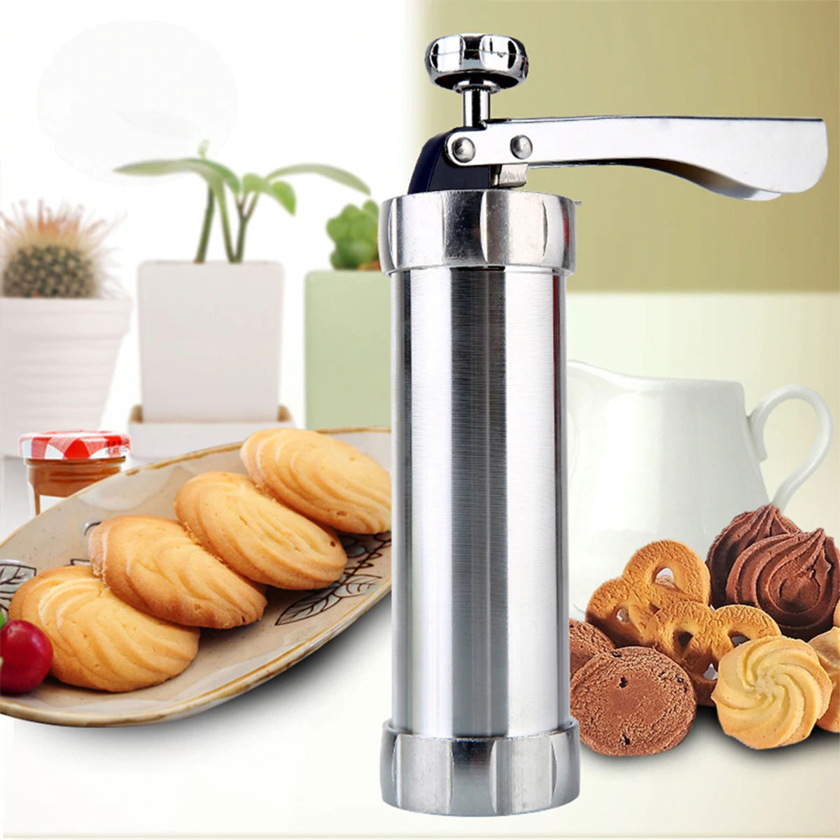 Stainless Steel Biscuit Maker Press Machine - Cookies Press Cutter Baking Tools - Cake Decorating Tools with 20 Cookie Molds and 4 Nozzles