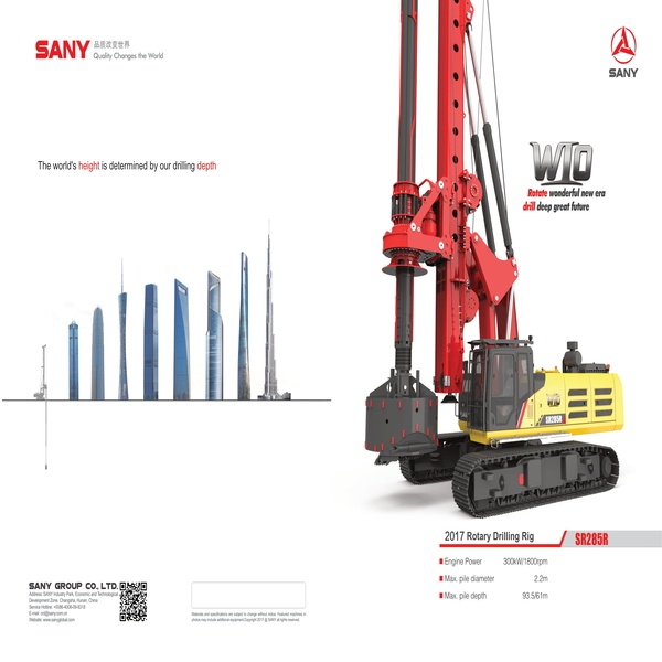 BRAND NEW SANY ROTARY DRILLING RIG - SR285R - BASE ENGINE: ISUZU 6WG1X - ENGINE POWER: 300 kW/1800 rpm - SANY-ADMS INTELLIGENT OPERATING SYSTEM