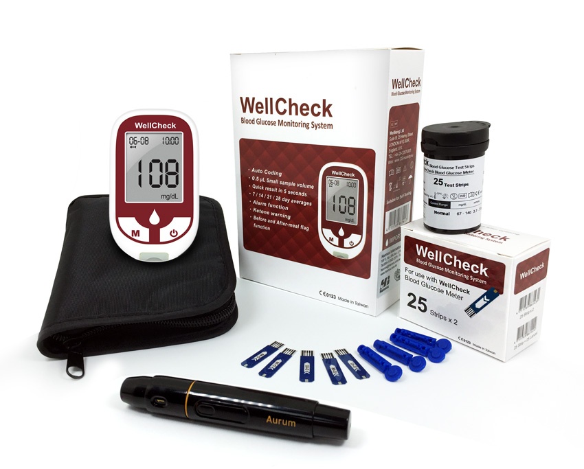 WellCheck Blood Glucose Monitoring System - 25 Test Strip, 10 Lancets, high quality and accurate Tester- made in Taiwan