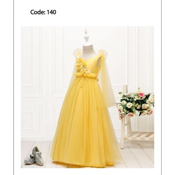 Good Quality & Attractive Party Dress For Girls Yellow Color (Code – 140)