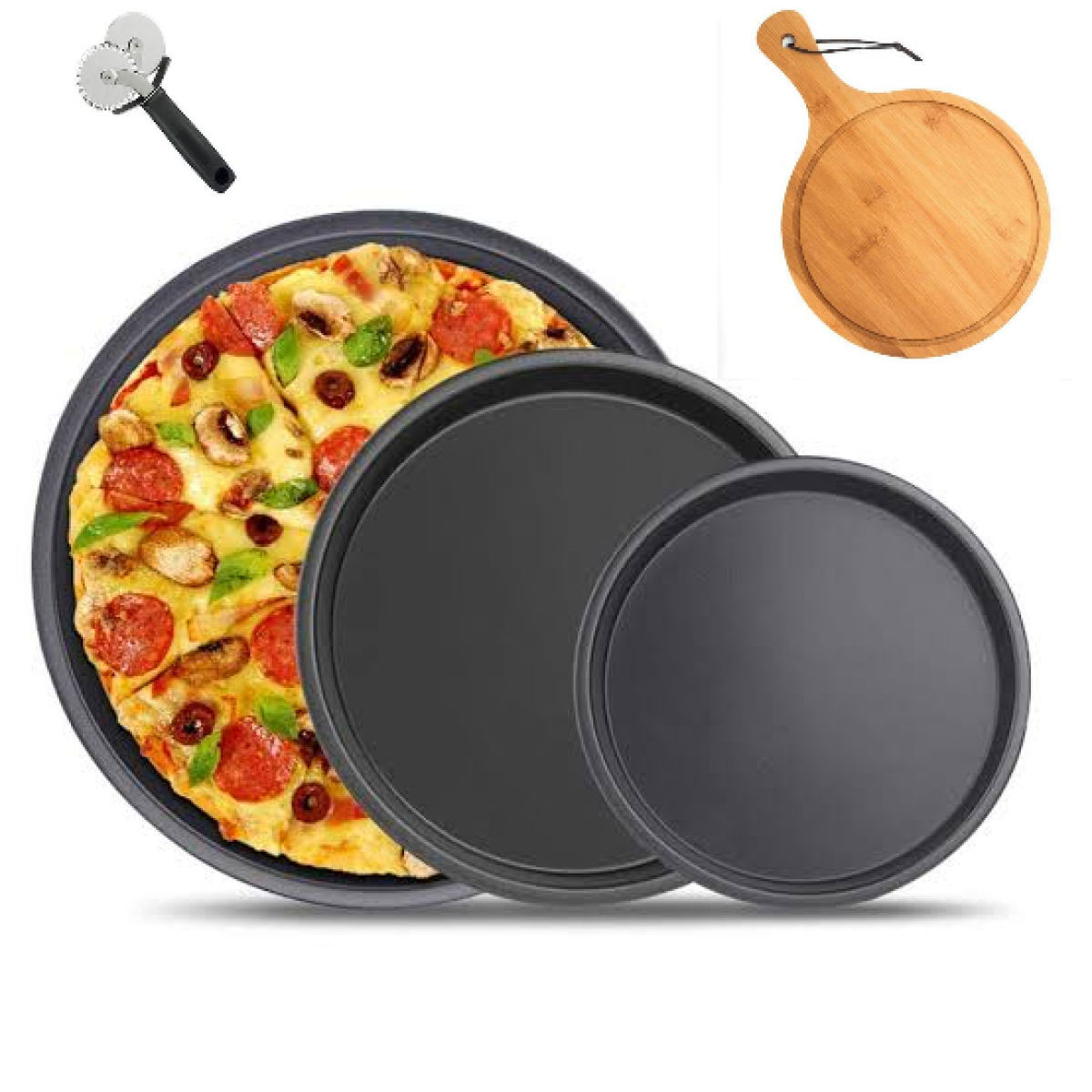 3 pieces Set(10,11 & 12 inch) Non Stick / Oven Proof Heavy Quality Pizza Pan / Mold With Black Coding