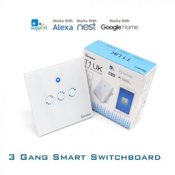 Digital Sonoff T1 UK Smart WiFi RF APP Touch Control Wall Light Switch (3 Gang)