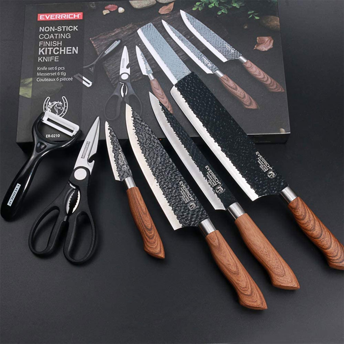 High Quality Stainless Steel Multifunction Kitchen Knife Sets 6-Piece Kitchen Tools (Black),high quality Korean style 6 piece-set non-stick sleeve knives/ gift pack