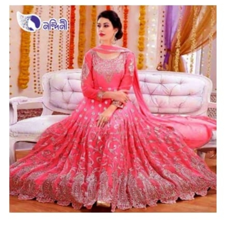 Semi-stitched Georgette Anarkali Embroidery Work Party Dress for women