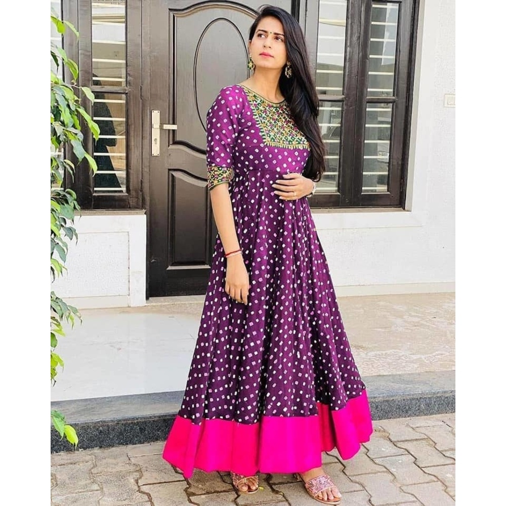 High Quality Italian Silk Fabric With Embroidery Work With Digital Printed Readymade Kurti for Women(MOH-2030)