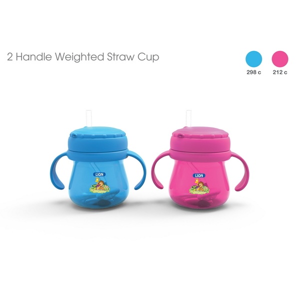 LION STRAW WEIGHT DRINKING CUP WITH HANDLE (BPA FREE) 1 PC HEADER CARD