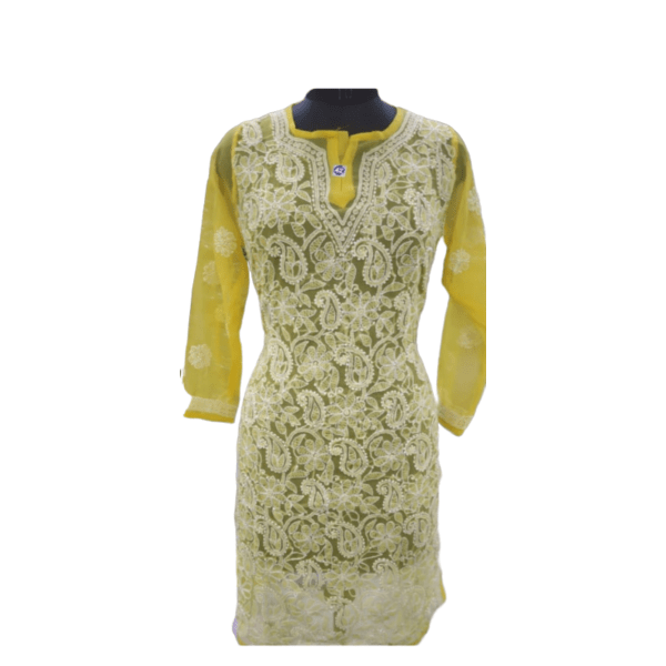 Lucknawi chikankari jaal trap kurti made by Georgette Material Indian Kurti