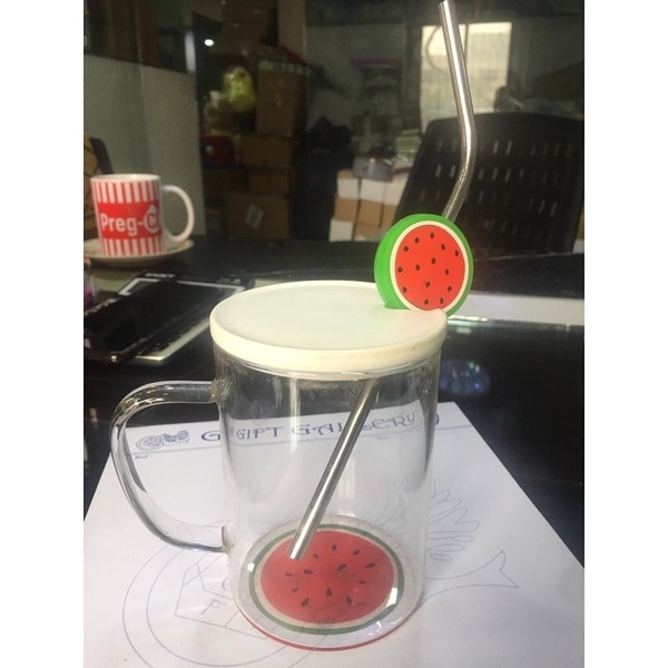 Glass Juse mug with lid & storw