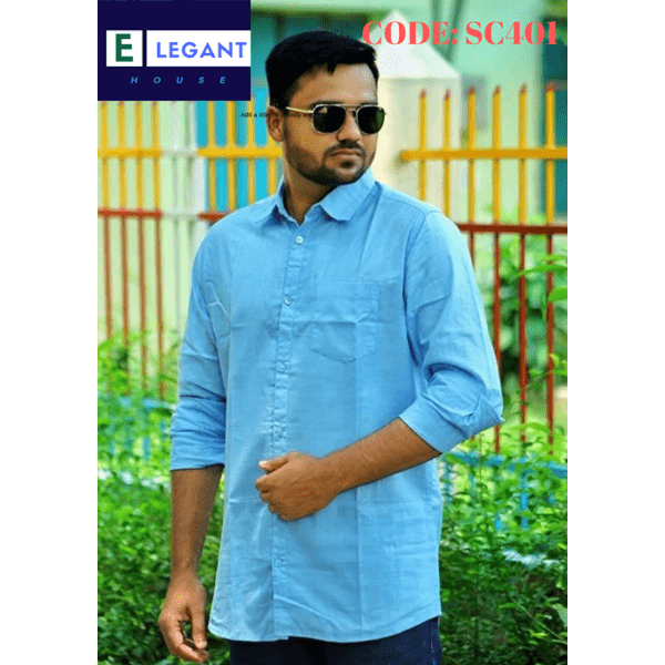 100% Cotton Casual Full Sleeve Shirts Skyblue Color