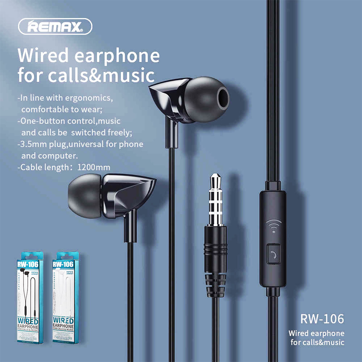 Remax RW 106 New Music Earphone With HD Mic In Ear 3.5