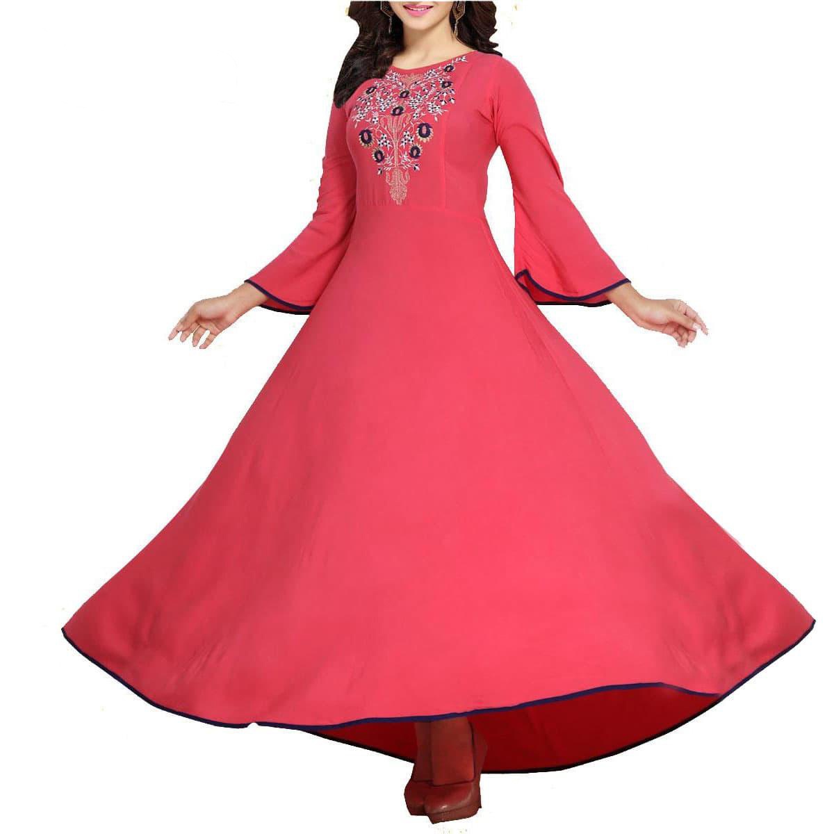 One Piece Linen Made Readymade Embroidery Work Kurtis For Woman(MOH-2025)