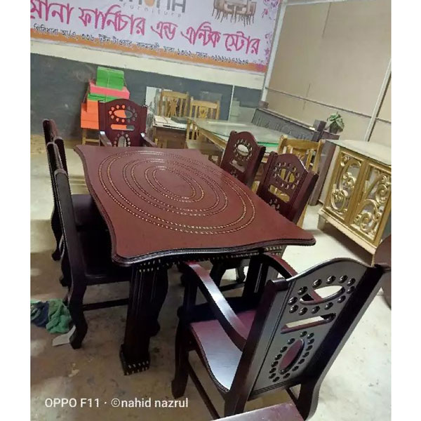 Stylist Wood With 10 mm Glass Dining Table Set 6 Chairs Home Kitchen Furniture