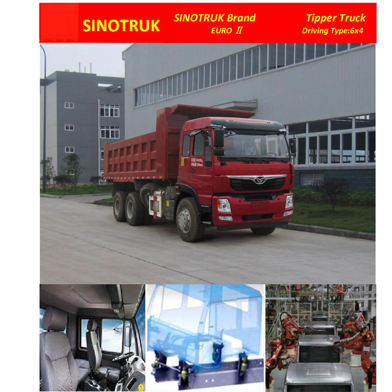 SINOTRUK H5 6x4 Tipper Truck, Displacement(L) 6.494L, Number of Cylinder 6, Engine Power- 220 HP, Model- ZZ3258K3040C1R