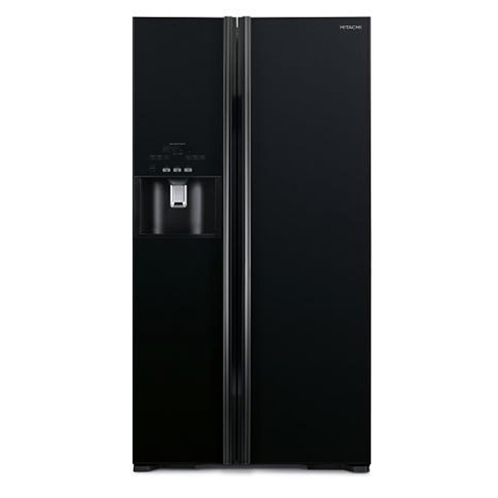 Hitachi Side by Side Refrigerator-Vacuum Compartment- Vacuum-sealed for Food Freshness- Auto Energy Saving- Eco Monitoring Sensor- Breakthrough Energy Saving- Tank Type Ice & Water Dispenser- Triple P