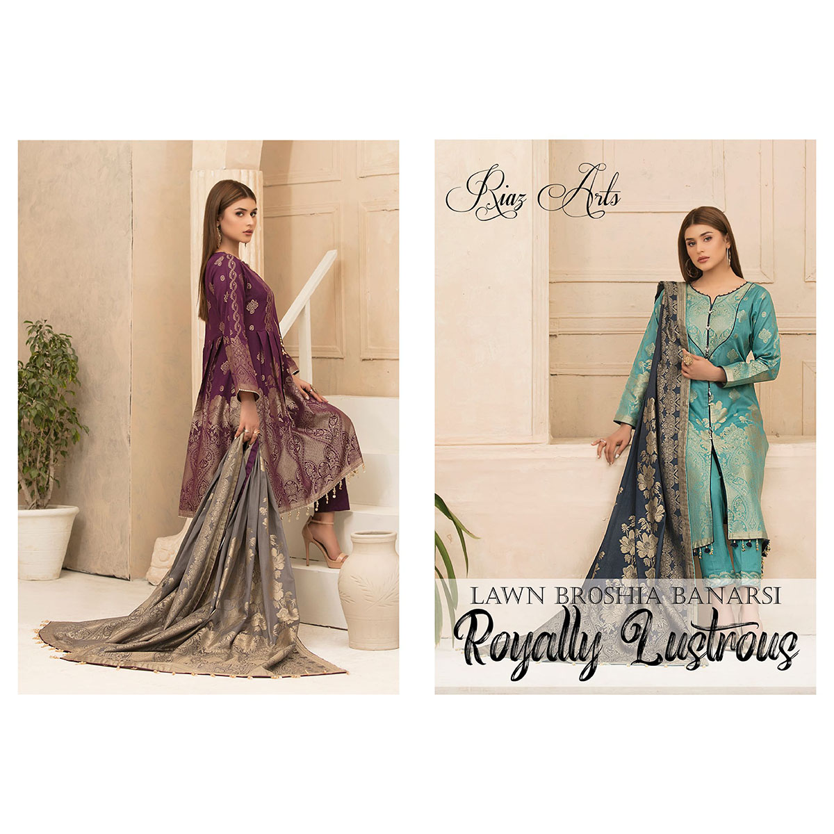 Royally Lustrous Lawn Broshia Banarsi Collection by Riaz Arts
