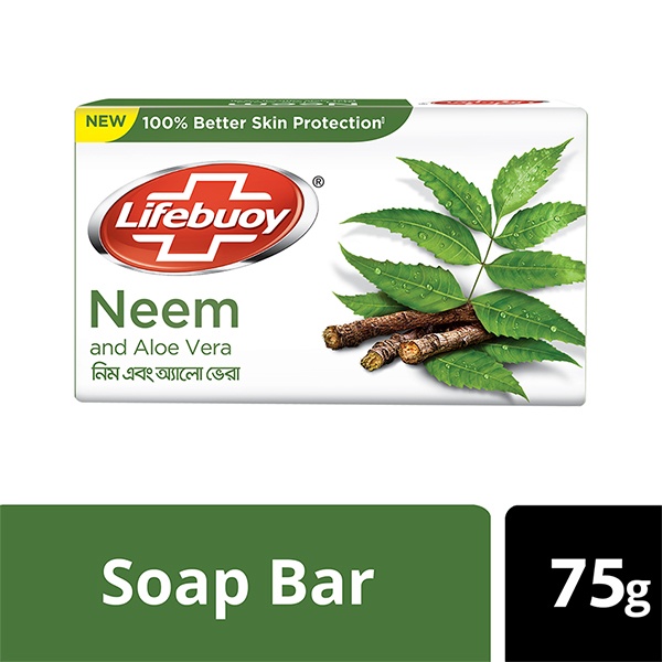 Lifebuoy Soap Bar Neem and Aloe Vera 75g, Natural germ protection formula, Per Carton size 90 Piece
