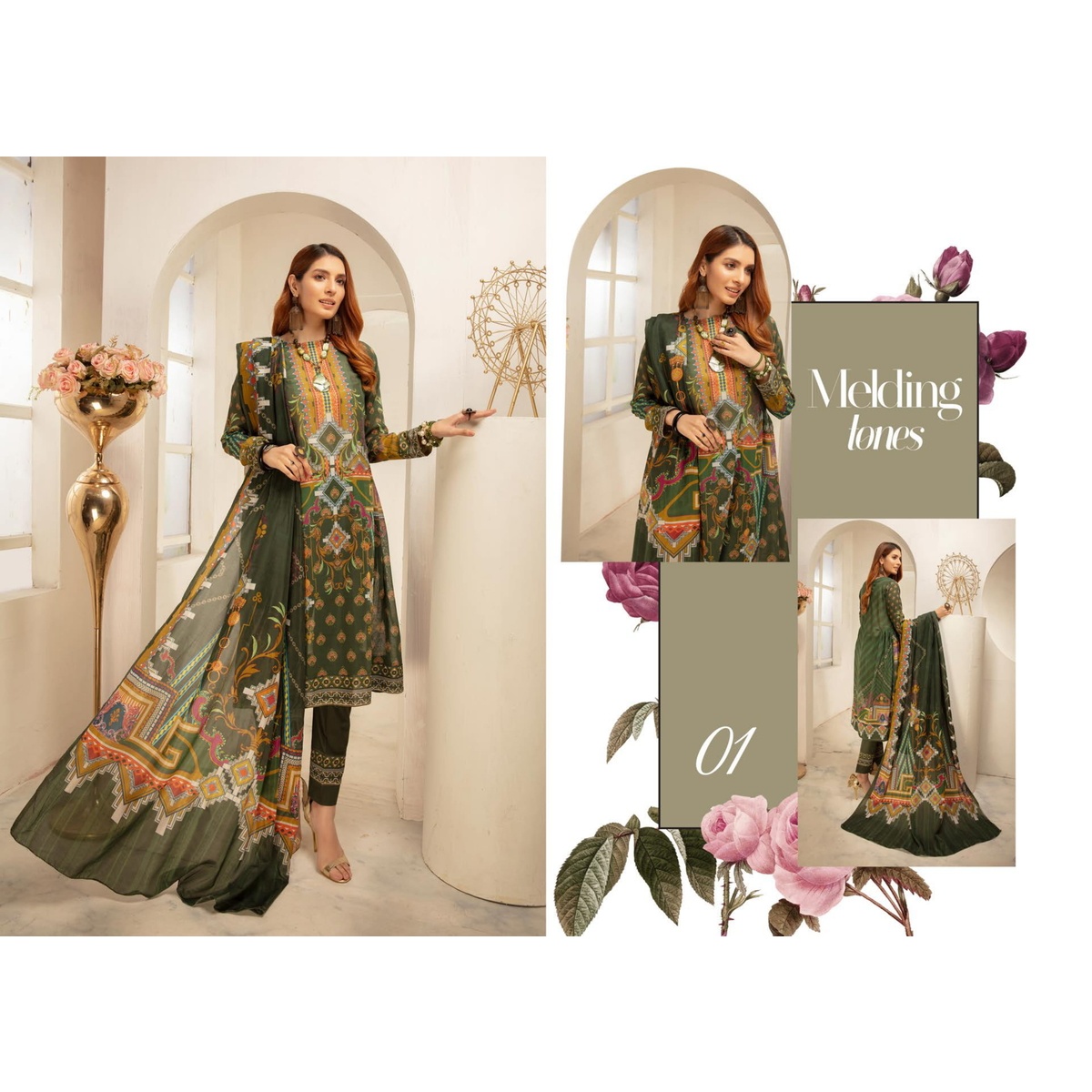 ZARKI'S Digital Printed Swiss Lawn with Digital Printed Crinkle Dupatta by Riaz Arts – Per Set - 11 suit