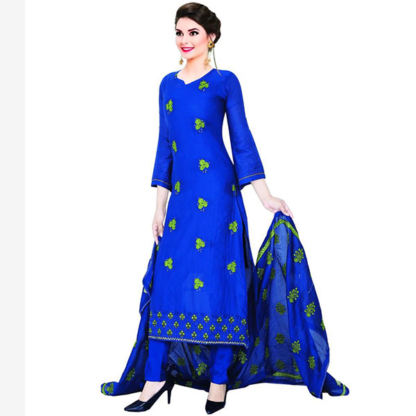 Cotton body embroidery with stone work lezar cut 3 pcs